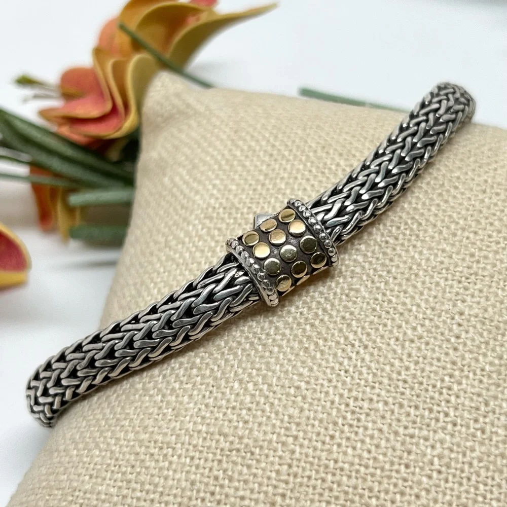 John Hardy Classic Chain 6.25mm Bracelet w/18K Gold Dot Clasp - Picture 3 of 7